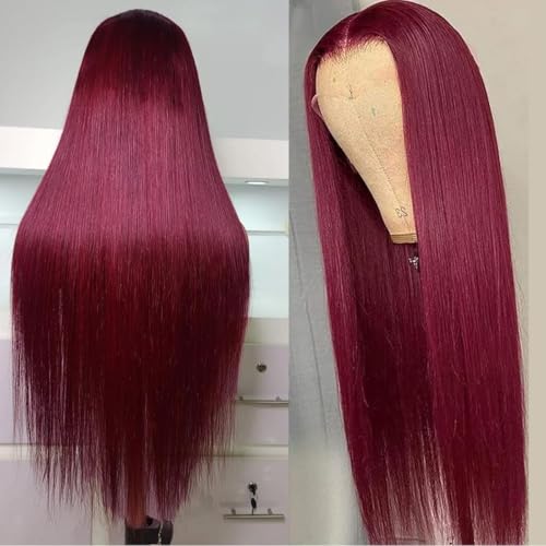 Image of tobasew 28 Inch 99J Burgundy Lace Front Wigs Human Hair 200 Density 13x6 Straight Lace Frontal Wigs Human Hair Red Wig Wine Red Lace Front Wigs Pre Plucked Glueless