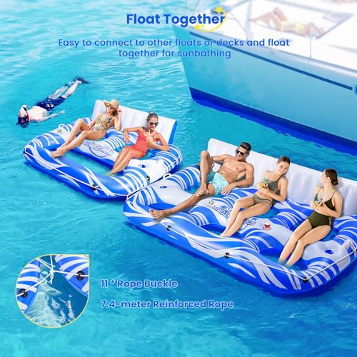Image of Inflatable Pool Floats Adults, Large Pool Lounger Chair Floaties with Cup Holders Backrest Footrest, Tanning Water Float for Swimming Pool Lake River Sea, Pool Raft Carry 300lb Adults