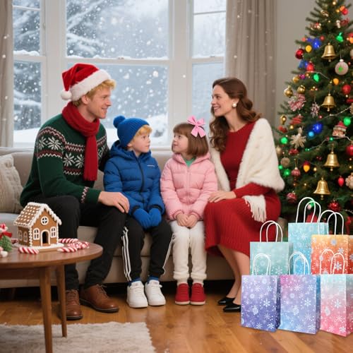 12 Pack Colorful Snowflake Paper Bags
