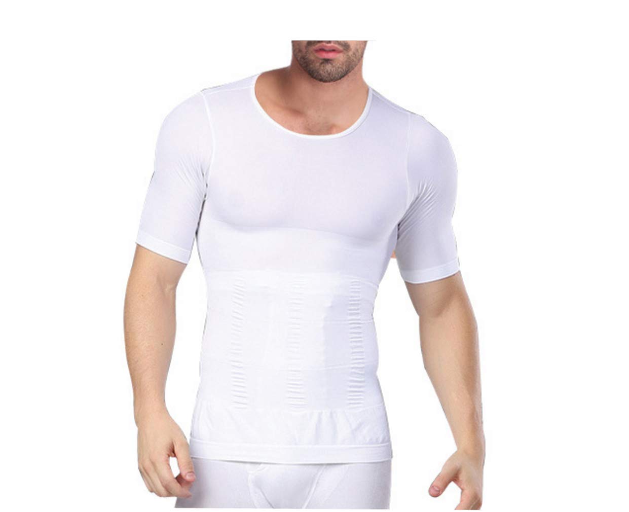 Wannge Men's White Seamless Body Shaper Compression Vest Elastic Slim Shapewear - S/M