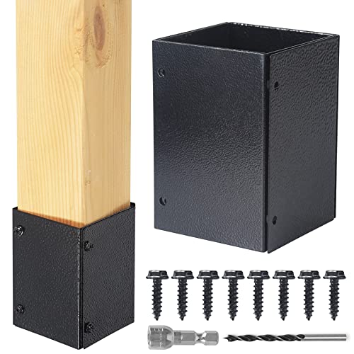 WOCEPU Stainless Steel Adjustable (Range 3.3-6) Post Protector Protects Wooden Mailboxes and Fences from Lawnmower and rain Damage (Black 1 Set)