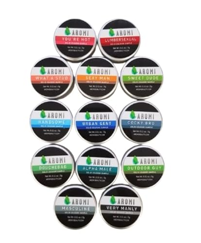 Aromi Men's Solid Cologne Set with 13 Samples, Long Lasting Vegan Fragrance for Day, Night, Wax Perfume, Gift, Travel (13 solid cologne samples)