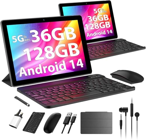 TIGERFU Tablet 10,4 Pulgadas, 4G LTE+5G WiFi, 36GB RAM+256GB ROM (1TB TF), Android 14 Tablet PC, Octa-Core, 1920 * 1200, 8000mAh, 13MP+8MP, GPS, Tabl in offerta con tastiera ect (Negro)