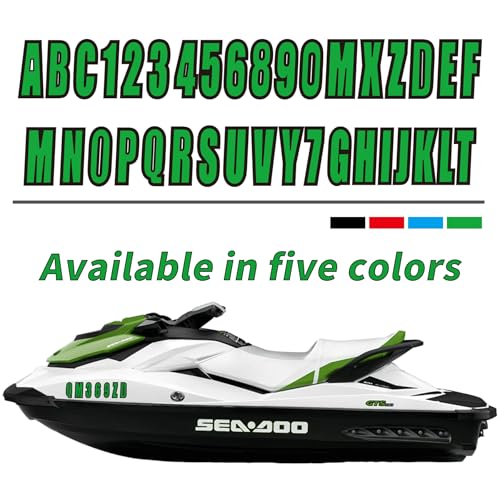 Image of 3 inch Boat Registration Numbers and Letters Marine Sticker Decal | 4 Sets Alpha-Numeric Vinyl Letter for Jet Ski PWC Personal Watercraft Solid Green