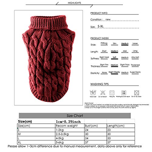 Petyoung Hundepullover Weste Warmer Mantel Haustier weiche Strickwolle Winter Pullover gestrickt Häkeln Mantel Kleidung für kleine mittlere Hunde (XL, Rot)