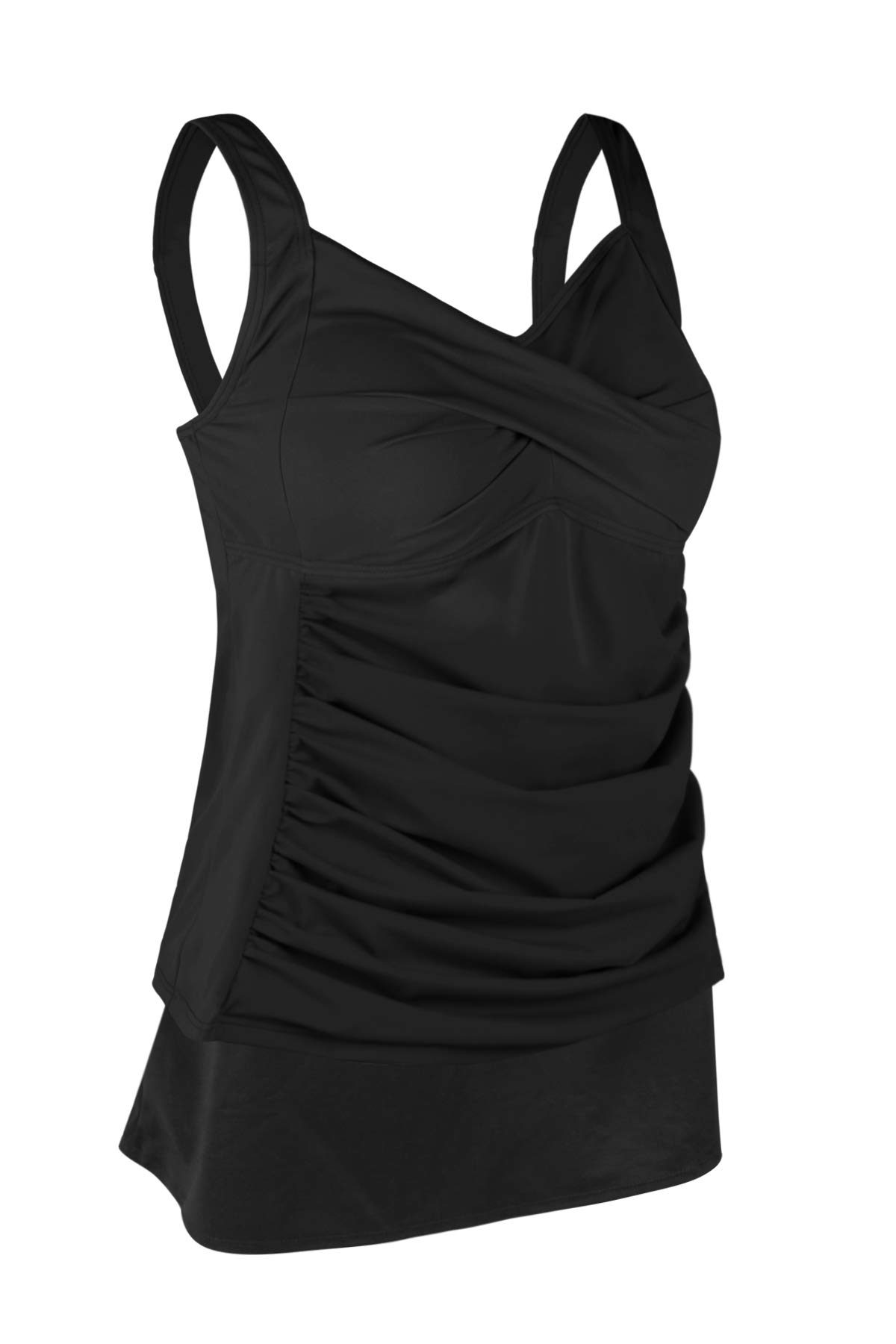 Women's Plus Size Sports Swimsuit Solid Tankini Set Bathing Suit Ruched Modest Two Piece Skirt