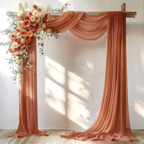 Image of Terracotta Wedding Arch Draping Fabric 2 Panels 30'' x 20FT Terracotta Drapes Sheer Fabric Backdrop Arch Draping Fabrics for Wedding Ceremony Birthday Party Bridal Shower Decoration