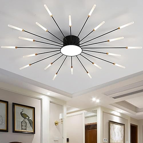 Miniatura 10 de Liudefa Lámpara de techo LED de 51 pulgadas, 30 luces de techo modernas, lámpara de techo empotrada, iluminación interior negra para sala de estar,