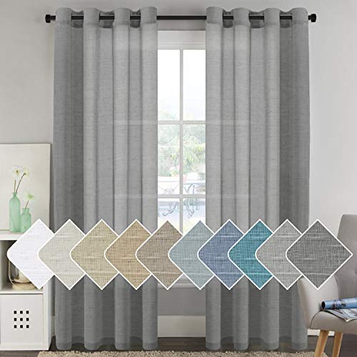 H.VERSAILTEX Natural Linen Blended Window Curtain Panels - Light Filtering Linen Sheer Curtains