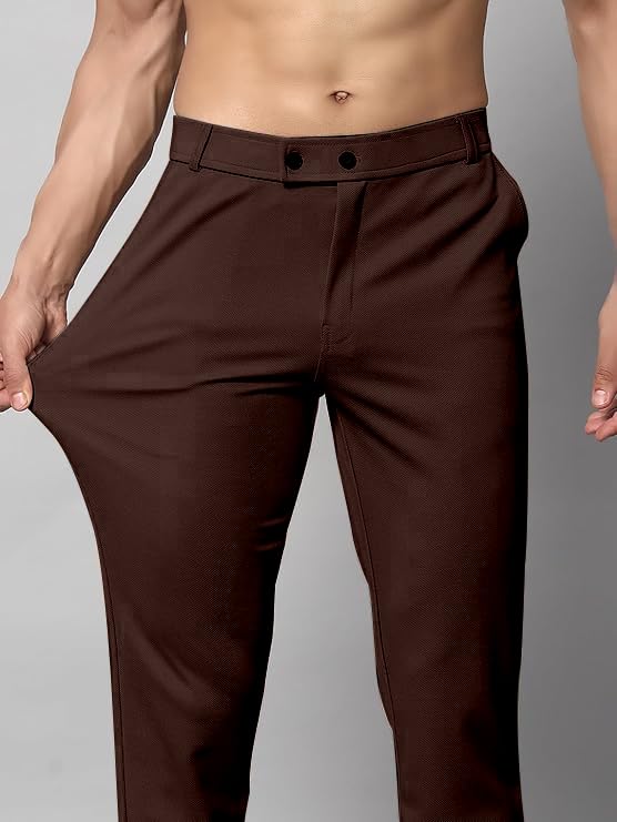 Image of Mehrang Men's Slim Fit Dress Pants, Formal Trousers with Side Pockets, (Pack of 2)