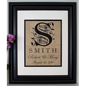 Wedding Gift for Her Him Husband Wife Personalized Decor with Family Name and Date Established Customized on Burlap