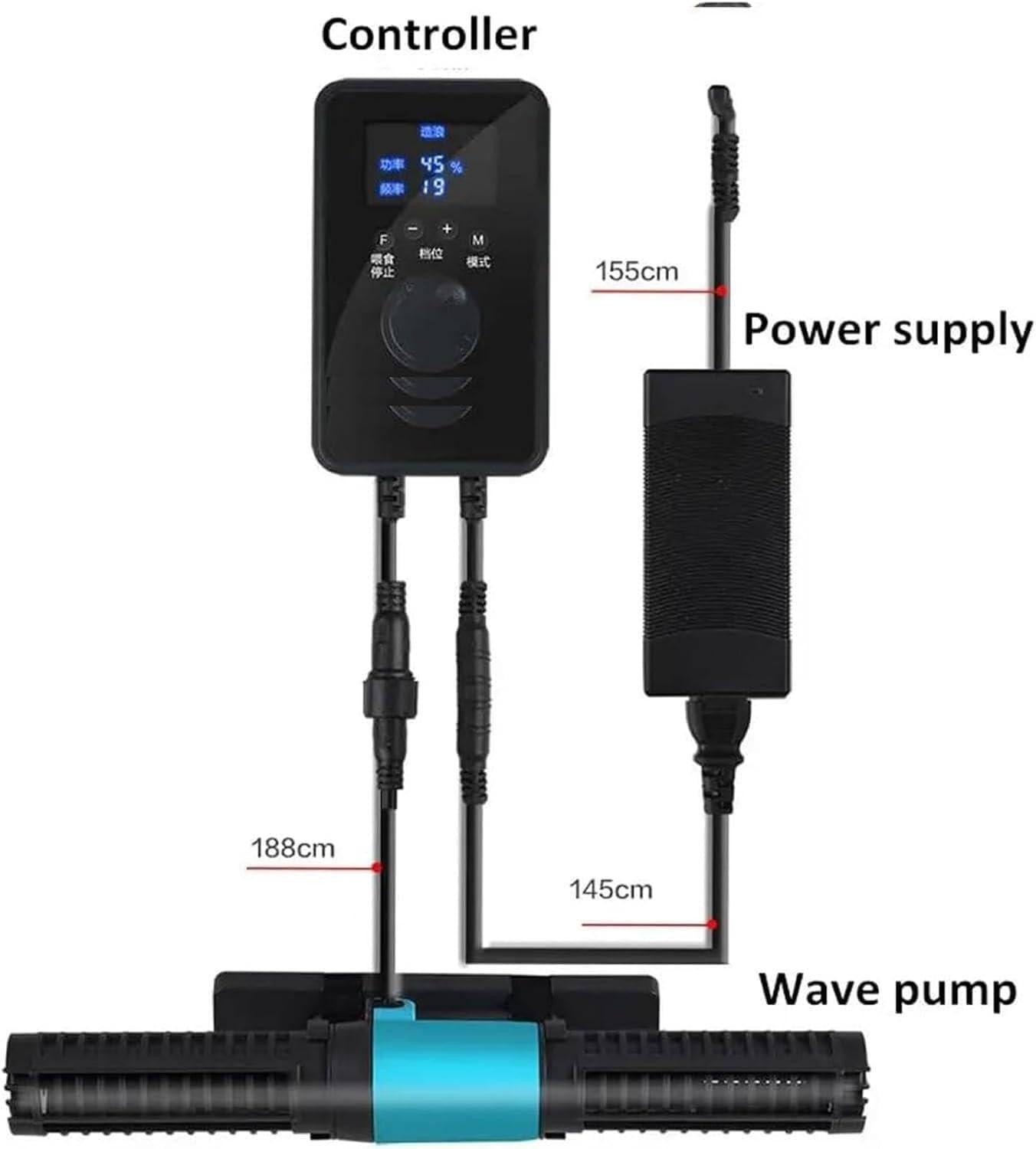 Generador de Olas para Acuario de 15 W, con Controlador de Pantalla LED, Bomba de Flujo Cruzado de 4 Niveles de Ajuste, para acuarios de Agua Dulce, Marinos y de Arrecife.