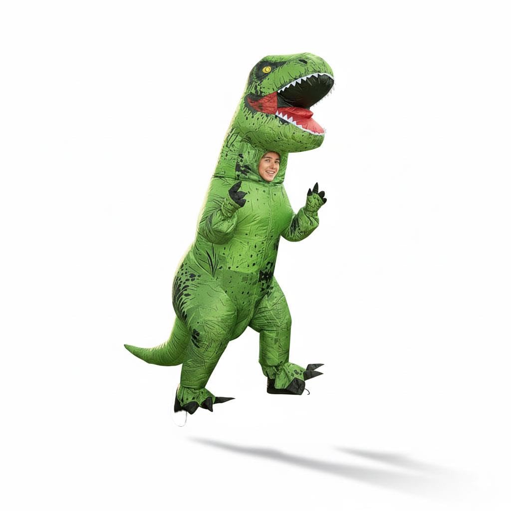 A2Z 4 Kids Nadmuchiwany kostium dinozaura na Halloween dla chłopców i dziewcząt, T-Rex, fantazyjny strój z wachlarzem i akumulatorem, zielony, jurajski, Halloween, przyjęcie, cosplay, jeden rozmiar