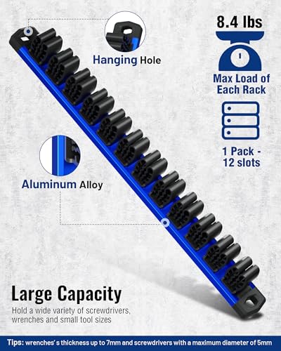 Image of WORKPRO Magnetic Screwdriver and Wrench Organizer Set, 12-Slot Tool Holder | Aluminum Rail, Magnetic Force, Flexible High-Tension Tool Clips, For Tool Box Drawer & Wall-Mount Storage