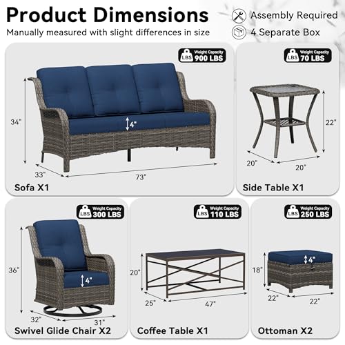 Image of 7 Piece Outdoor Wicker Patio Furniture Set, Outdoor Swivel Rocker Patio Chairs Set with Thickened Olefin Cushions, High Back and Deep Seating, Hand-Woven PE Rattan for Porch, Deck