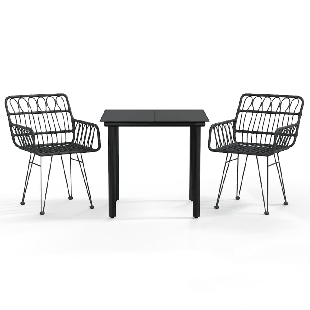 Salón de Jardín Conjunto de Comedor de Jardín 3 Piezas Negro Resina Trenzada para 2 Personas, Mesa con 2 Silla Conjunto Muebles Exterior para Balcón Terraza L31H57866