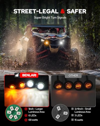 Image of Benlari UTV Turn Signal Kit with Horn, ATV Turn Signal Side by Side, ATV Blinker with Power Switch Street Legal Kit Fit for Polaris RZR PRO, Polaris Ranger XP /Can-Am x3, Kawasaki, CFMOTO & Golf Cart