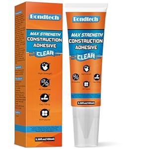 Max Strength Construction Adhesive Clear, Cement Glue, Tile Adhesive, Versatile Concrete Glue for Tile, Cement, Floor, Stone, Wall, Wood & More, 3.38 Ounce Squeeze Tube