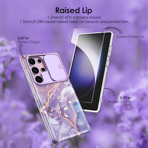 SHEDEER for Samsung Galaxy S25 Ultra Case with Slide Camera Cover & Screen Protector, Anti-Yellowing Chic Pattern Design, Shockproof Anti-Scratch Slim Thin Phone Cover Samsung S25 Ultra 6.9'', Violet by SHEDEER - Image 3