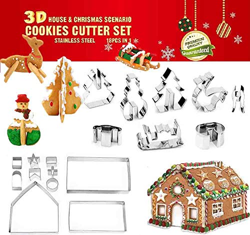 SYBF 18 PCS 3D Christmas House Cookie Cutter Set,Gingerbread House Kit,Festive Xmas House