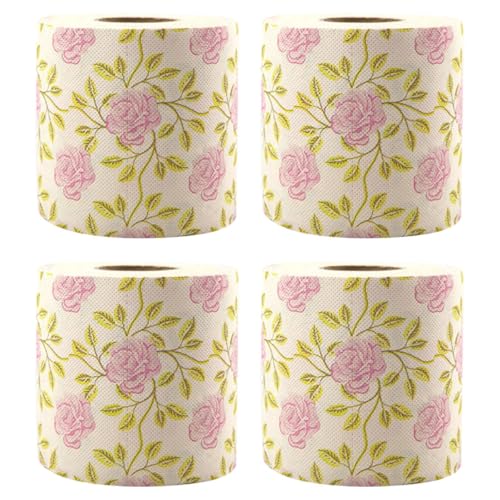 Papel higiénico de bambú con estampado de rosas pack de 4 rollos decorativos para baño festivo