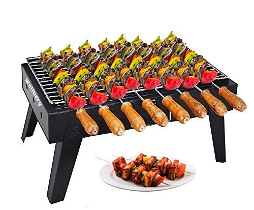 Wellberg Charcoal Grill Table Barbecue with 7 Skewers 1 Grill 1 Tong (Big)-image-40