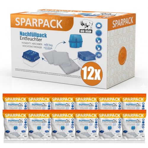 BigDean 12x 400g Luftentfeuchter Nachfüllpack Feuchtigkeitskiller Feuchtigkeits-Stopper Nachfüll-Beutel Granulat - Universelle Ersatzbeutel passen auch für Ultra Fresh Luftentfeuchter