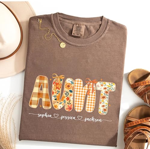 Personalized Preppy Floral Fall Grandma Bundle Shirt with Grandkids Name, Retro Pumpkin Spice Autumn Shirts3