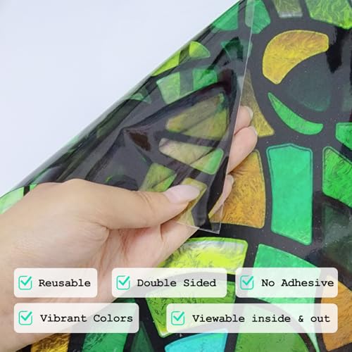 Neukids stain glass window film self adhesive, window film pattern Double sided green mosaic, bedroom living room kitchen bathroom offices glass decoration 40x200cm - Cosy Home Interiors Neukids stain glass window film self adhesive, window film pattern Double sided green mosaic, bedroom living room kitchen bathroom offices glass decoration 40x200cm - Image 5