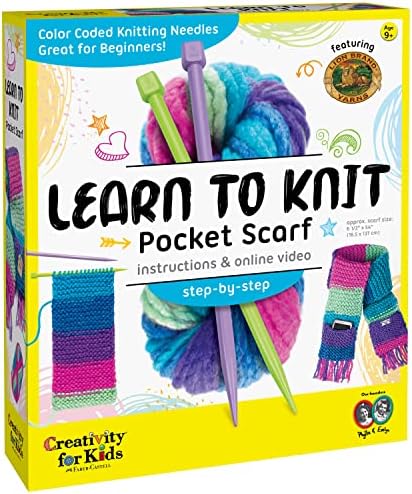 Creativity for Kids Learn to Knit Pocket Scarf - DIY Knitting Kit for Beginners, Kids Craft Kit (Ages 9+)
