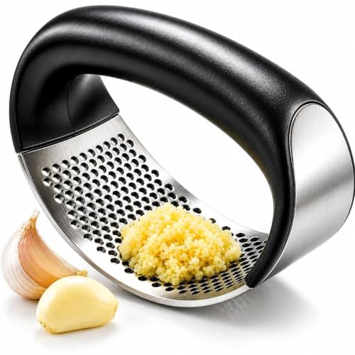 Image of Kitchen Stainless Steel Garlic Press with Ergonomic Handle,Garlic Crusher, Handy Garlic Crusher, Kitchen Garlic Crushing Tool.