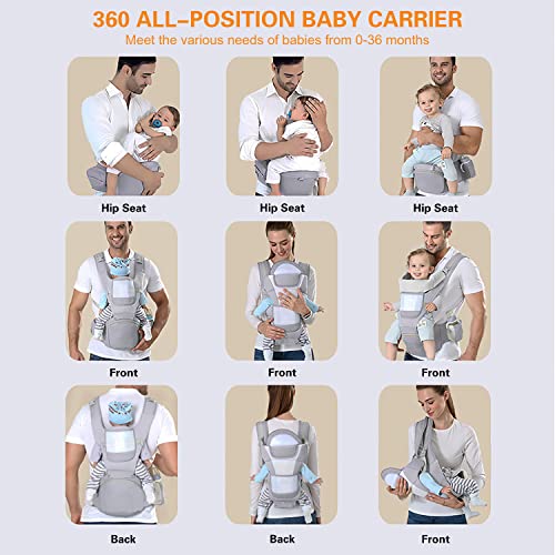 Yssktc Baby Carrier Ergonomic Infant Carrier With Hip Seat Kangaroo Bag Soft Baby Carrier Newborn To Toddler 7-45Lbs Front And Back Baby Holder Carrier For Men Dad Mom (Grey) #TOP4