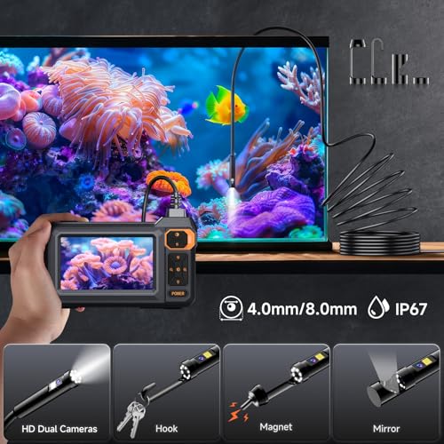 Dual Lens Endoscope Camera con Luz, Cámara de Inspección HD 1080P de 4.3" miniatura 5