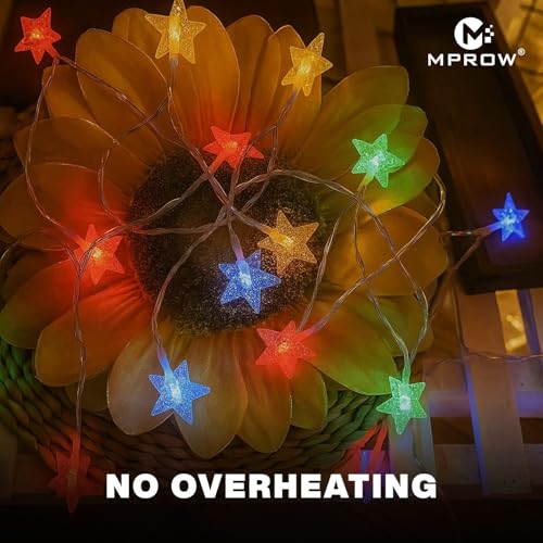 Image of MPROW Star String Lights - 20 LED Multicolor Hanging Fairy Lights with 8 Modes & Remote - Waterproof Decorative Lights for Bedroom, Diwali, Christmas, Wedding, and Outdoor Garden