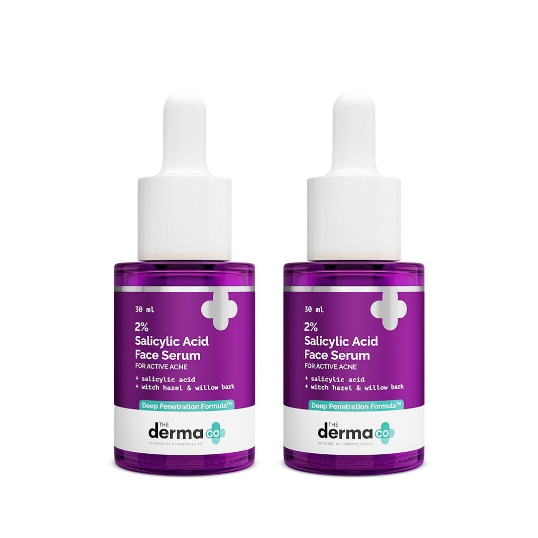 The Derma Co 2% Salicylic Acid Serum with Witch Hazel & Willow Bark for Active Acne - 30ml (Pack Of 2)