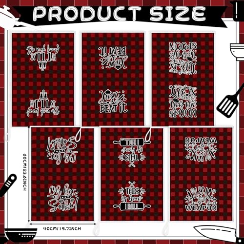 Image of Bencailor 6 Pcs Red Black Plaid Kitchen Towels Decorative Sets Dish Towels Absorbent Fast Drying Hand Tea Vintage Hanging Reusable Cleaning Dishcloths for Cooking Farmhouse Bathroom Accessory