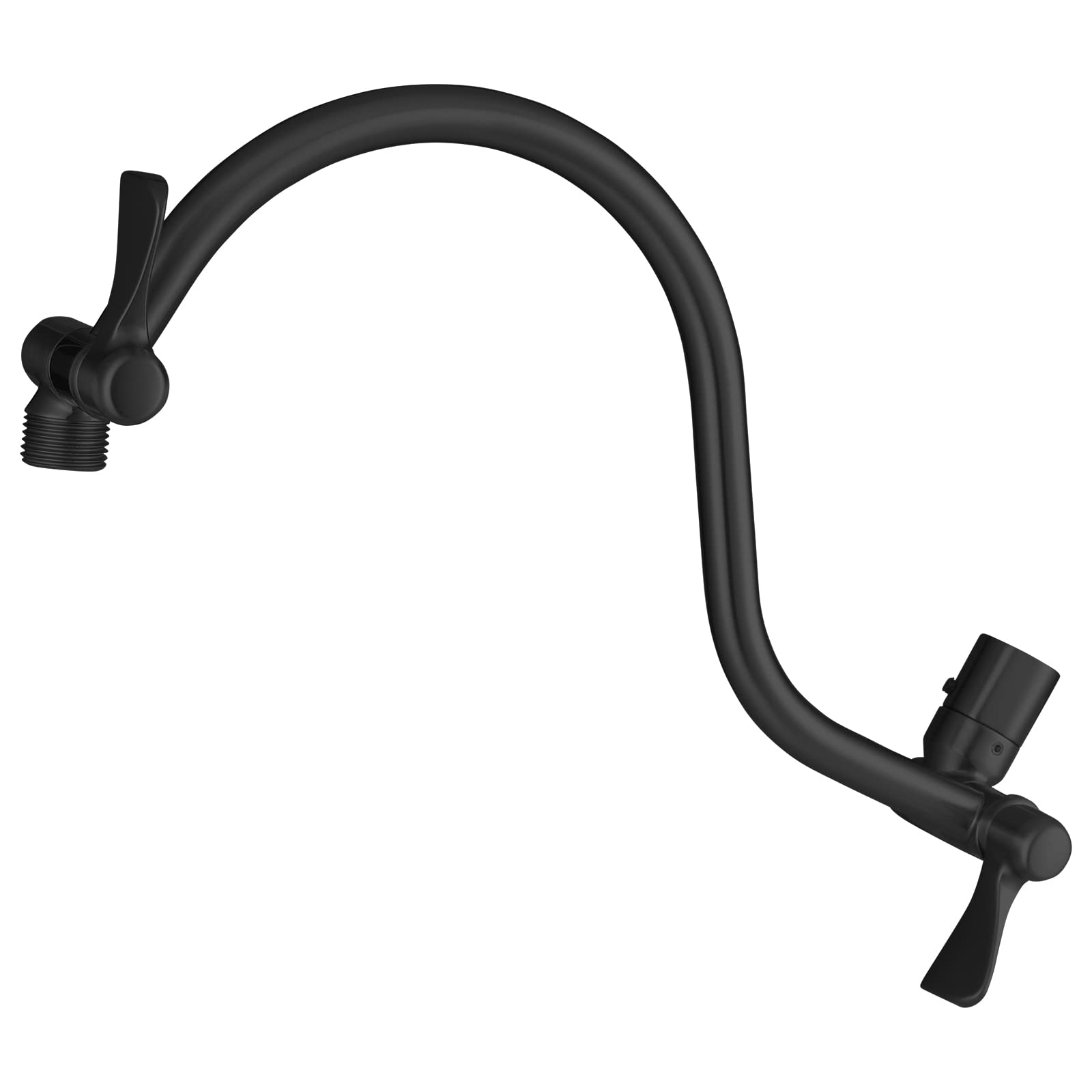 VoolanAll Metal Shower Head Extension Arm, 14 Inch Curved Solid Brass Adjustable Shower Arm, Universal Connection Pipe, Flexible Height, Matte Black