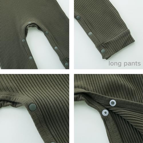 Unisex Newborn Clothes 0-12 Months Long Sleeve Snaps up Solid Ribbed Knit Baby Outfits4