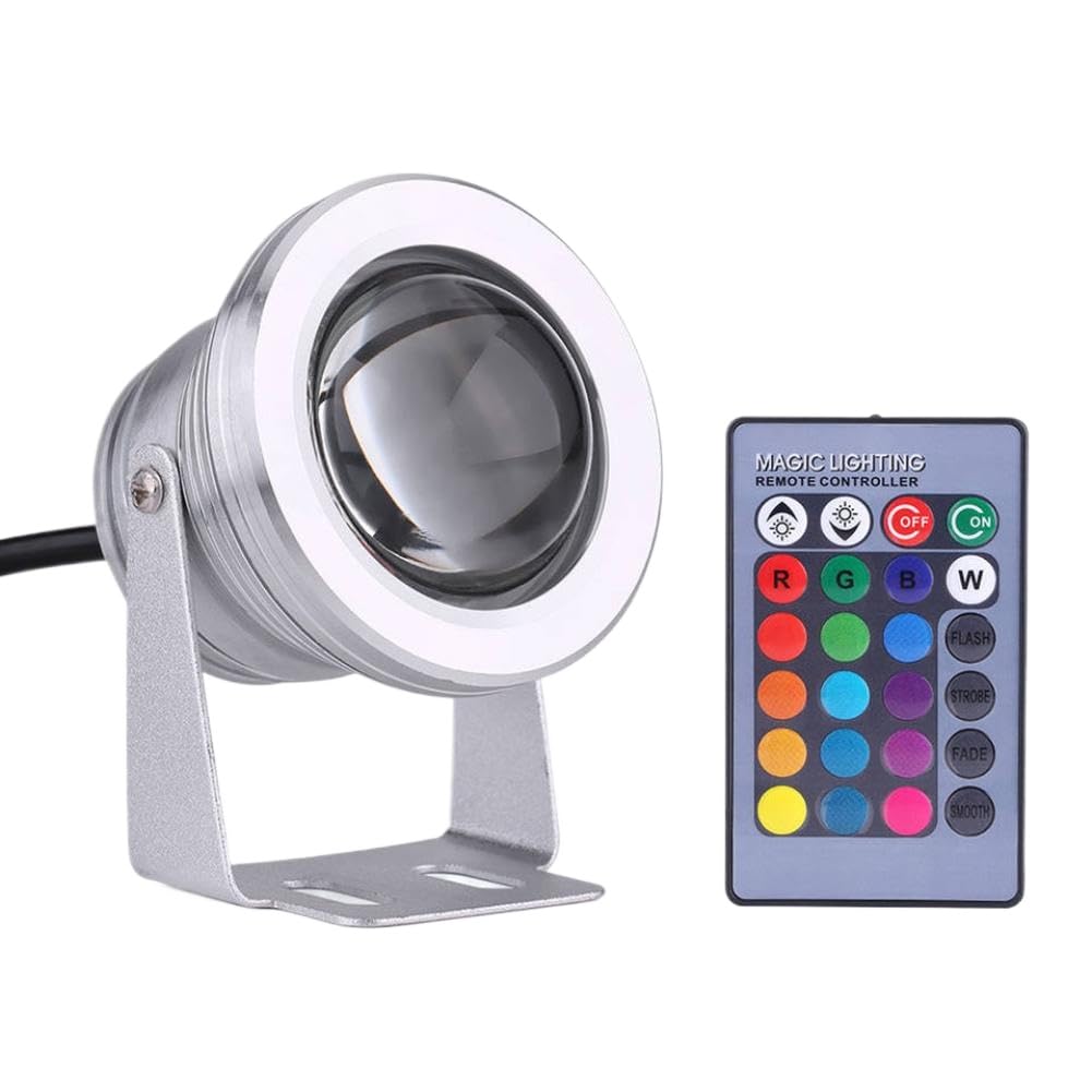 RGB LED Spot Light 10W 12V Rainproof Marine Boat Yacht Lamp with Remote Control(Silvery White)