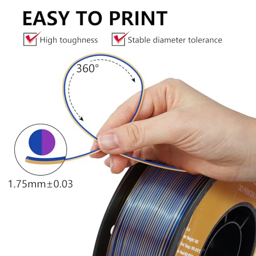 Image of Kingroon PLA Filament, Multicolor Silk PLA Filament, Tri Color 3D Printer Filament, 1.75 mm, Dimensional Accuracy + /- 0.03 mm, 1kg Spool(2.2lbs), Blue Gold