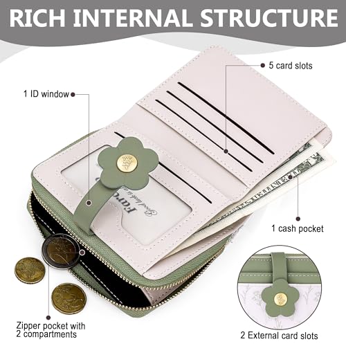 Image of Farcauo Cute Floral Womens Wallet Small Wallets for Women Thin Green Women's Wallet Kawaii Flower Card Wallets for Women Ladies