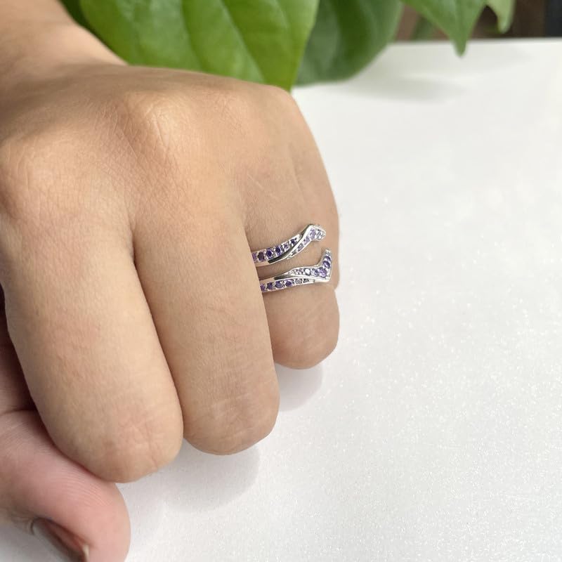 Purple Amethyst V Shaped Enhancer Guard For Women, 14k Gold Finish Amethyst Anniversary Wrap Ring, Anniversary Band