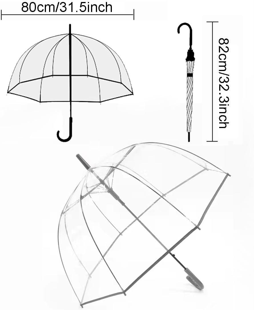 ThreeH 2 Pcs Bubble Umbrella Adult Automatic Open with Crystal-Clear POE Canopy Hook Handle for Photo Shoots Rainy Ceremonies Wedding