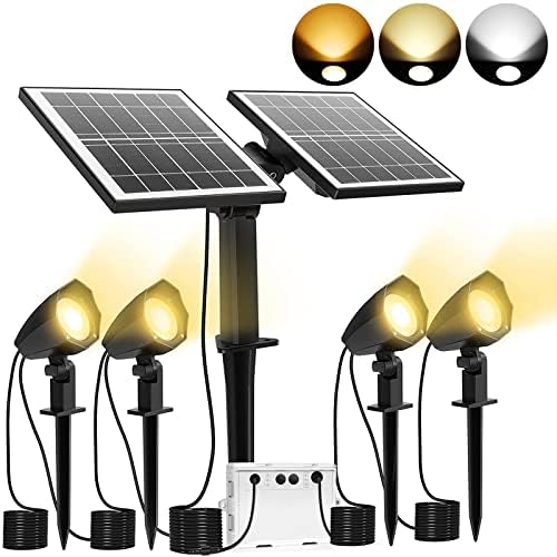 CLY Solar Landscape Lights 4 in 1 LED Solar Spotlights Waterproof IP66, Warm and Cold White Solar Outdoor Light AUTO ON/Off Landscape Lighting for Garden, Lawn, Patio, Yard, 2700K 4000K 6000K