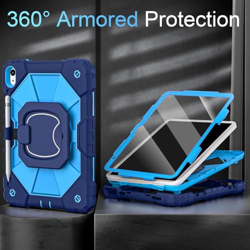 Image of Auizotl Case for iPad (A16) 11th /10th Generation 2025 /2022,360 Rotating Stand iPad Case 10th Generation with Screen Protector,Heavy Duty Shockproof i Pad Cases 11th /10th Gen 11.0 /10.9 Inch,Navy Blue