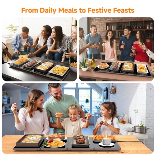 Image of FEPPO Electric Warming Tray, 4-in-1 Food Warmers for Parties Buffet with 10 Temp Settings and Timer, 33 inchx15 inch Glass Surface Warming Mat for Food, Modular Buffet Hot Plates for Catering and Gatherings