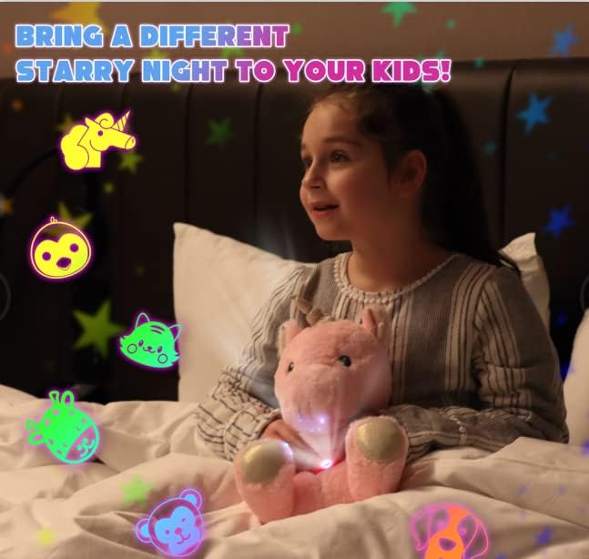 Proyector de Noche Musical Unicornio Rosa de Peluche 13" miniatura 6