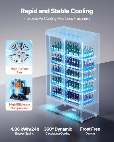 Image of VEVOR Commercial Merchandiser Refrigerator, 29.3 Cu.Ft / 830L Upright Beverage Cooler, 2 Glass Door Display Refrigerator with 8 Adjustable Shelves, Soft LED Light & Casters for Bars Shops Supermarkets