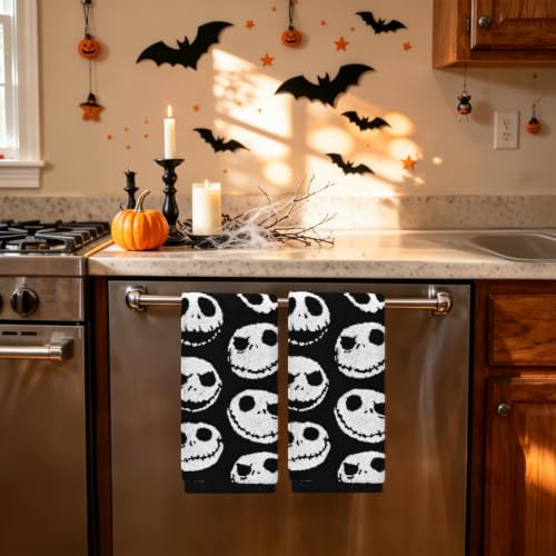AEUEFUEA Halloween Skull Hand Towels 2 Pack, Reversible Black White Cotton - image 7