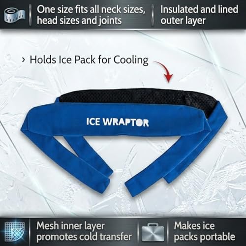 Image of ICE WRAPTOR Cooling Bandana Neck Wrap with Fastener +6 Reusable Ice Packs Blue - Adjustable Cold Therapy Wrap for Neck, Head & Joint Pain Relief - Portable Cooling Wrap with 6 Cryosheet Inserts